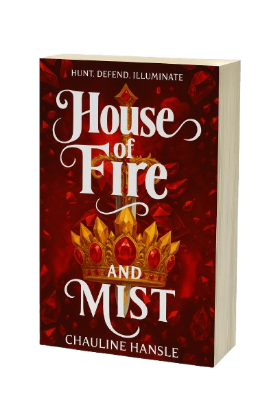 Book cover of House of Fire and Mist by CHAULINE HANSLE featuring a crown and red gemstone design.