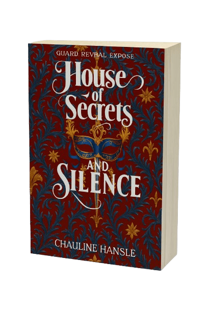 CHAULINE HANSLE: House of Secrets and Silence book cover featuring ornate design and a masquerade mask.